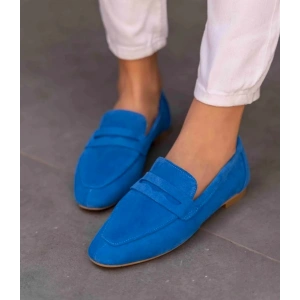 Mavi Hakiki Süet Deri Babet