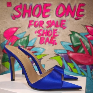 Sax Mavi Saten Topuklu Terlik