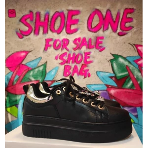 Sıiyah Deri Taşlı Sneakers