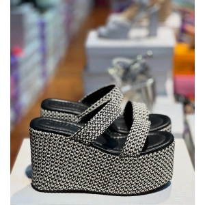 Siyah Beyaz Özel Kumaş Dolgu Topuk