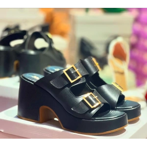 Siyah Deri Dolgu Topuk Terlik