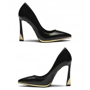 Siyah Deri Gold Detay Stiletto