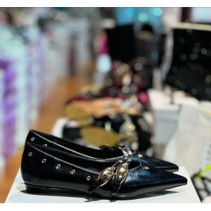 Siyah Deri Mini Topuk Kemerli