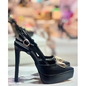 Siyah Deri Tokalı Platform