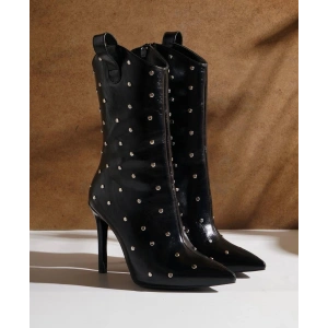 Siyah Deri Troklu Botie