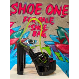 Siyah Rugan Bileği Şeffaf Bantlı Taşlı Platform