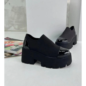 Siyah scuba kumaş Kalın Taban Loafer