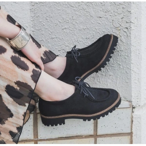 Siyah Süet Hakiki Deri Bağcıklı Loafer