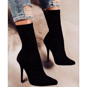 Siyah Süet Streç Bootie