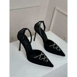 Siyah Süet Taş Dekolteli Stiletto