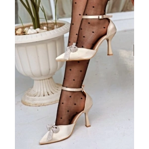 Ten Saten Fiyonk Taşlı Stiletto