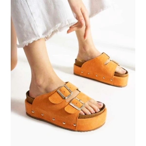 Turuncu Süet Kalın Taban terlik