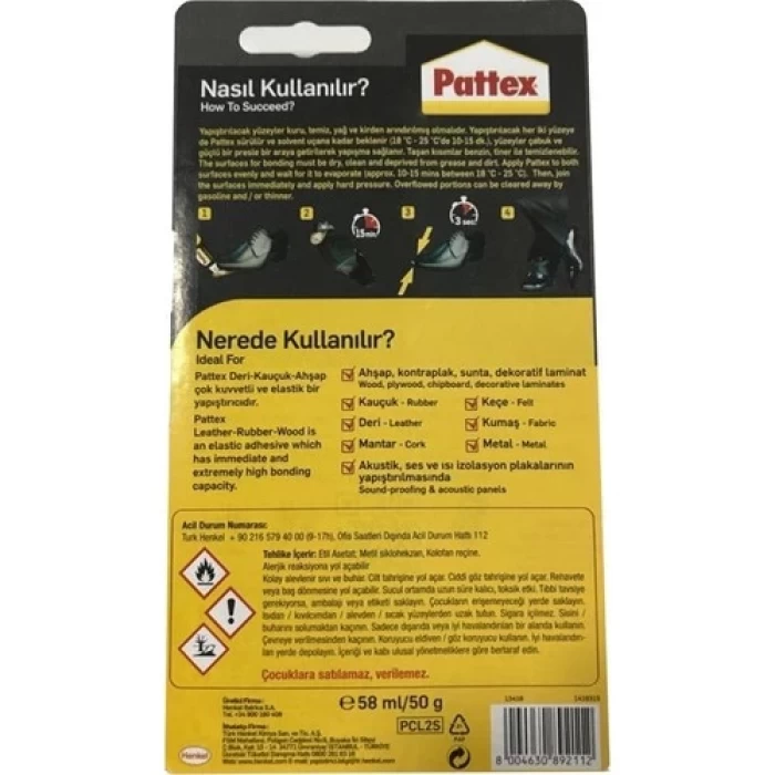 Pattex 1419315 Kontak Yapıştırıcı 50gr (Deri-Ahşap)