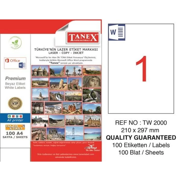 Tanex Lazer Etiket Tw-2000 210 X 297 Mm