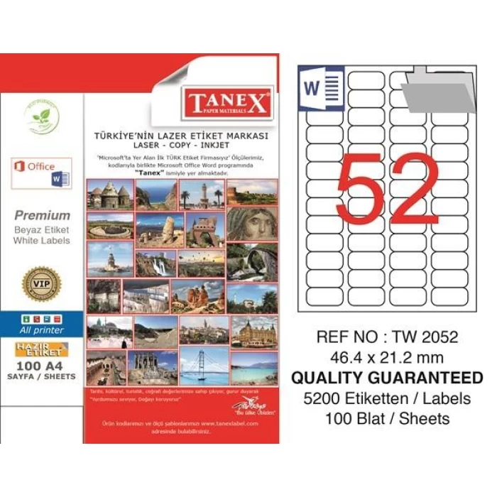 Tanex Laser Etiket Tw-2052 46,4 X 21,2 Mm ( 1034 )