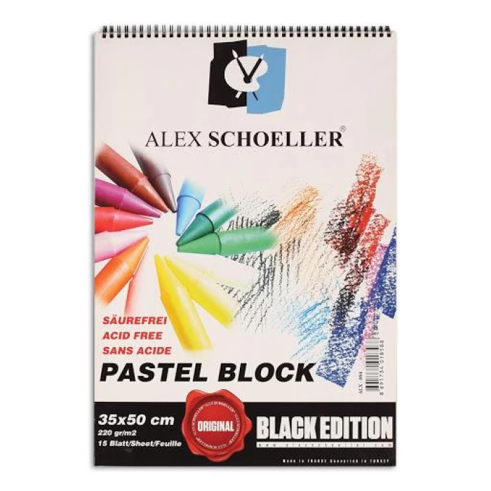 Alex Artist - 35x50 Pastel Fon Blok Spiralli 220 Gr Siyah