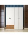 Nova 4 Kapaklı 2 Çekmeceli Askılıklı Gardırop-Beyaz Meşe