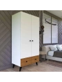 Öykü 2 Kapaklı 2 Çekmeceli Askılıklı Raflı Gardırop-Beyaz Meşe