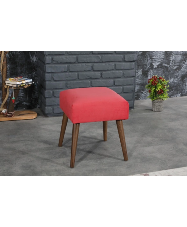 Ahşap Ayaklı 40x40 Cm Kare Puf Bench -nar Çiçeği