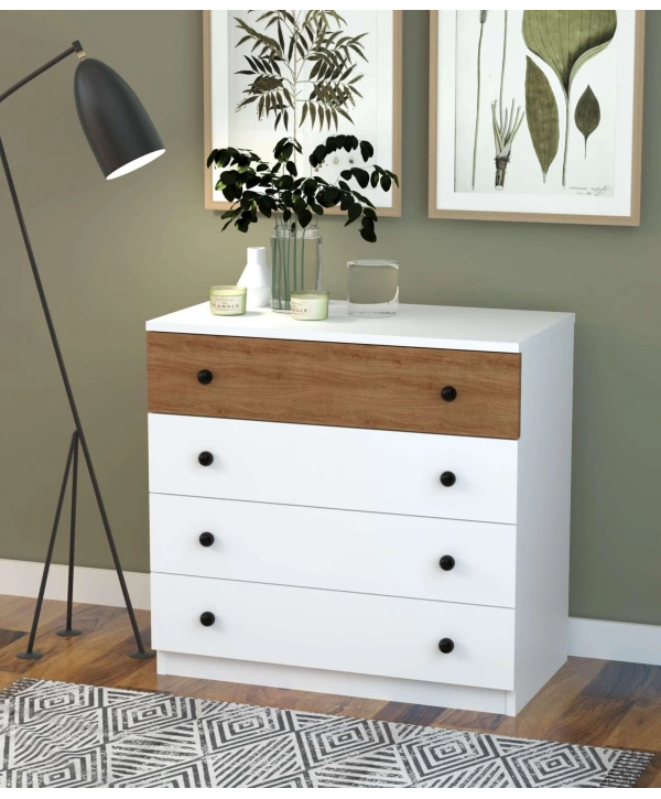 Aslı 4 Çekmeceli Şifonyer-Beyaz Meşe