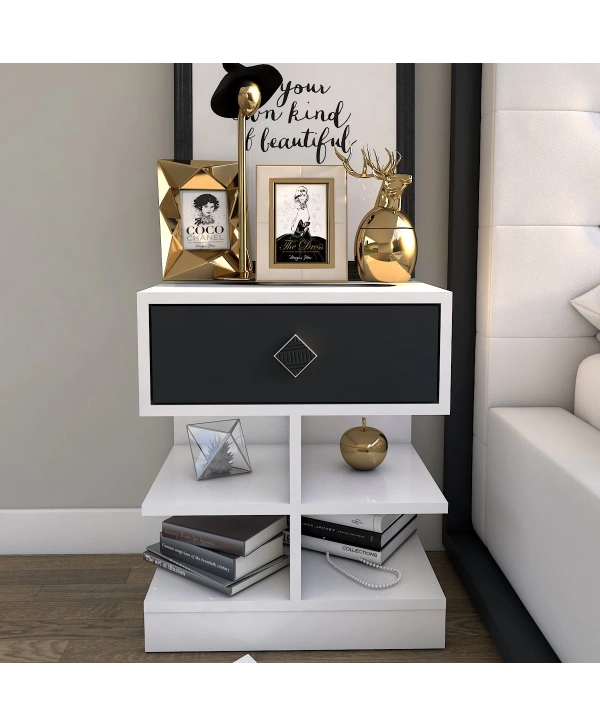 Asya Tek Çekmeceli Raflı Komidin-Antrasit