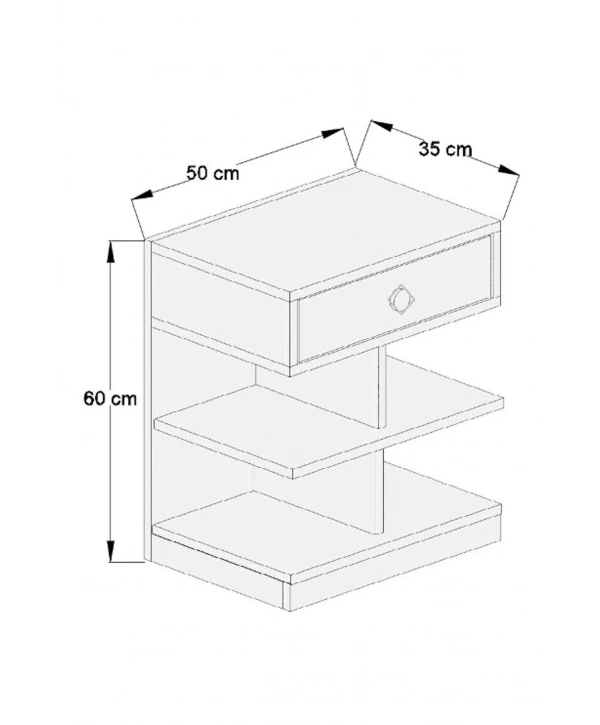 Asya Tek Çekmeceli Raflı Komidin-Beyaz Meşe