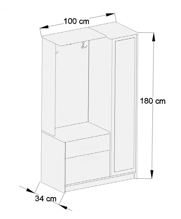 Başak Lüx Vestiyer Aynalı Portmanto Ayakkabılık Takımı-Beyaz Meşe
