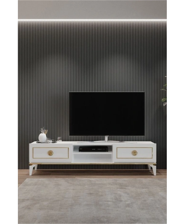 Ceylin Modern 2 Kapaklı Raflı Sehpa Lüx Tv Ünitesi-Beyaz