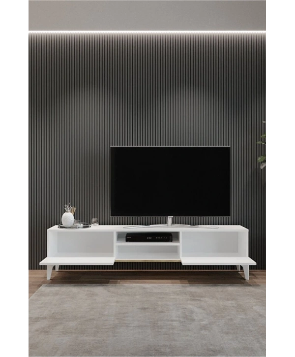 Ceylin Modern 2 Kapaklı Raflı Sehpa Lüx Tv Ünitesi-Beyaz