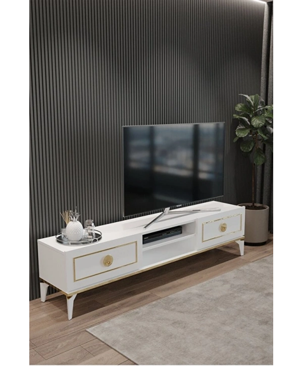 Ceylin Modern 2 Kapaklı Raflı Sehpa Lüx Tv Ünitesi-Beyaz