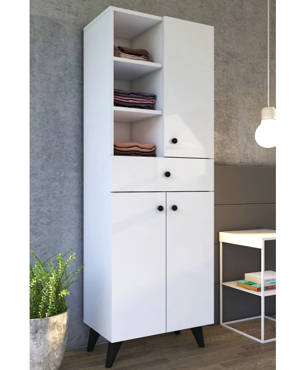 Deniz 3 Kapaklı Tek Çekmeceli Çok Amaçlı Dolap-Beyaz