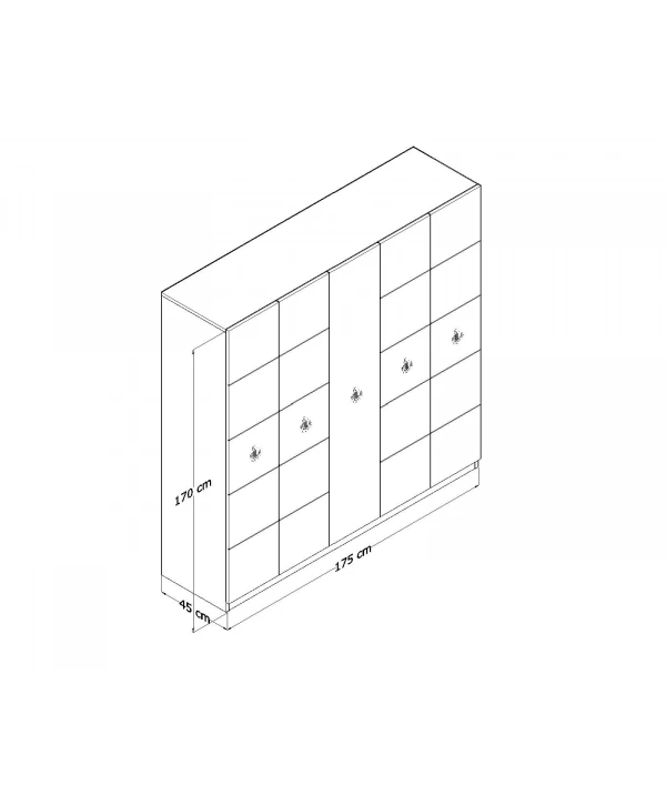 Dilan 5 Kapaklı Askılıklı Raflı Bölmeli Country Gardırop-Beyaz Meşe