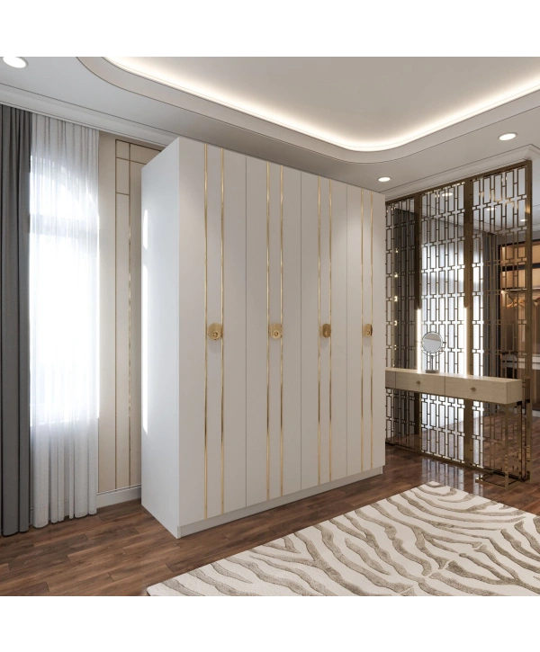 Elif Country 4 Kapaklı 2 Askılıklı Çok Raflı Gardırop Dolap-Beyaz