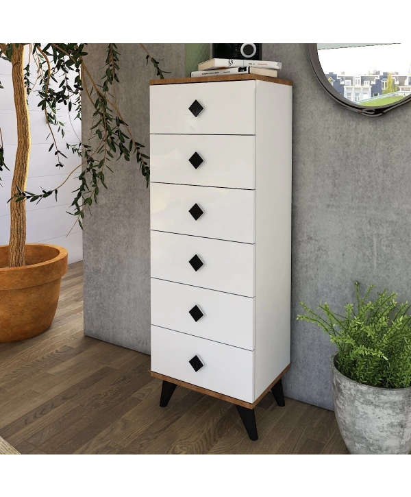 Ezgi 6 çekmeceli Beyaz Şifonyer-Beyaz