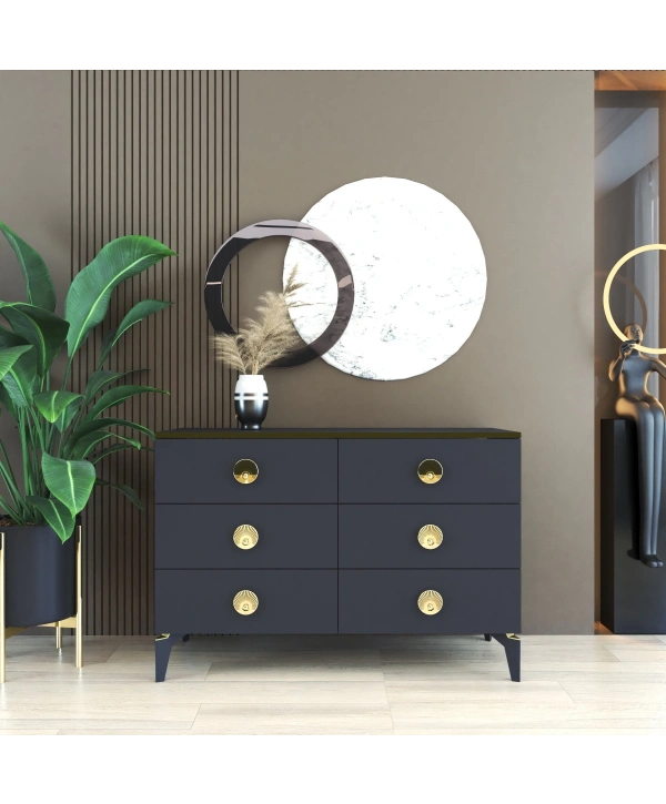 İpek 6 Çekmeceli 120 cm Mega Şifonyer-Antrasit