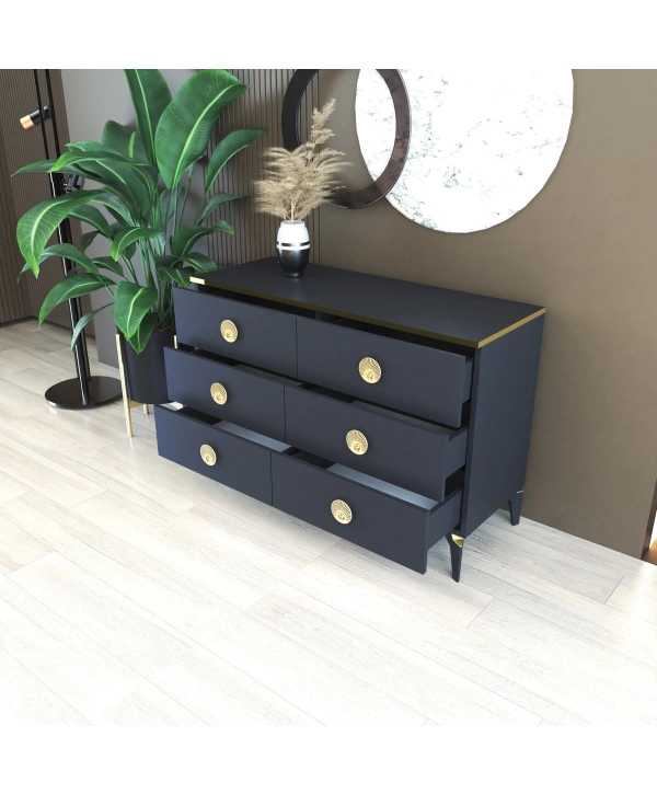 İpek 6 Çekmeceli 120 cm Mega Şifonyer-Antrasit