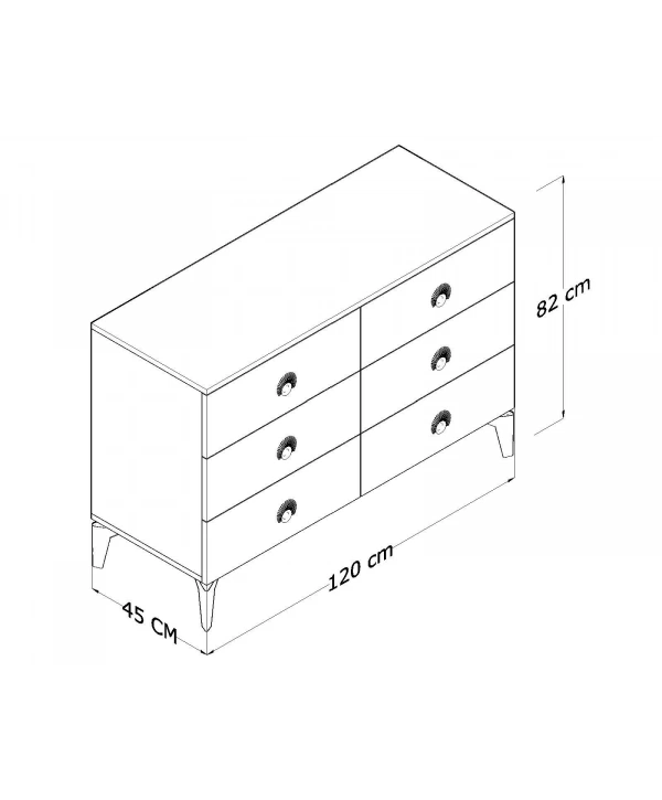 İpek 6 Çekmeceli 120 cm Mega Şifonyer-Antrasit