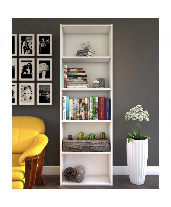 Kumsal 5 Raflı Çok Amaçlı Kitaplık-Beyaz