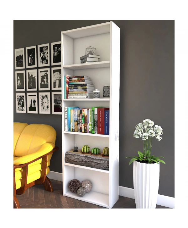 Kumsal 5 Raflı Çok Amaçlı Kitaplık-Beyaz