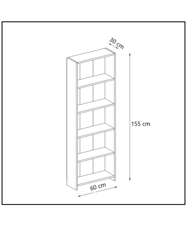 Kumsal 5 Raflı Çok Amaçlı Kitaplık-Meşe