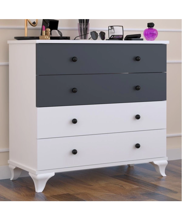 Linet 4 Çekmeceli Şifonyer-Beyaz Antrasit