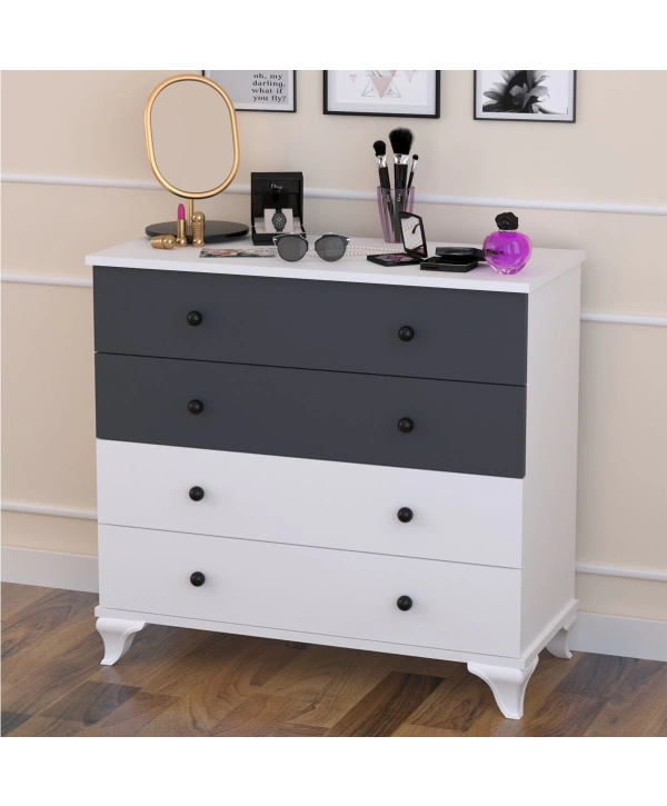 Linet 4 Çekmeceli Şifonyer-Beyaz Antrasit