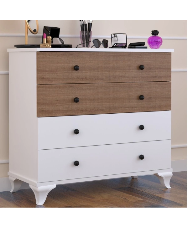 Linet 4 Çekmeceli Şifonyer-Beyaz Meşe