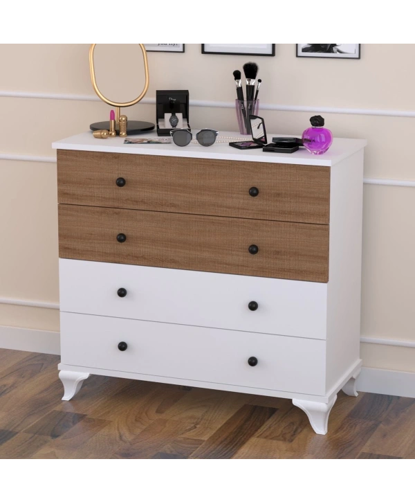 Linet 4 Çekmeceli Şifonyer-Beyaz Meşe