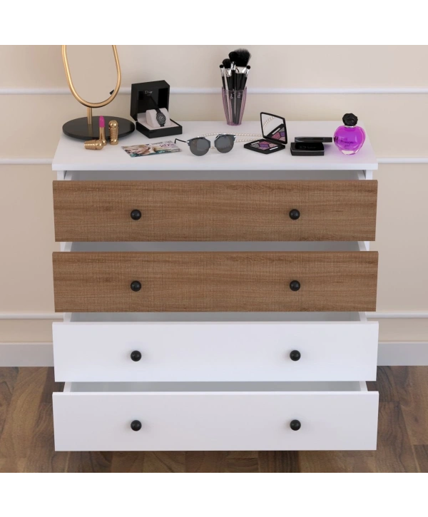 Linet 4 Çekmeceli Şifonyer-Beyaz Meşe