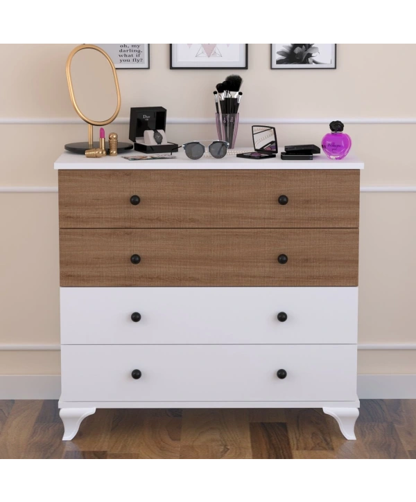 Linet 4 Çekmeceli Şifonyer-Beyaz Meşe