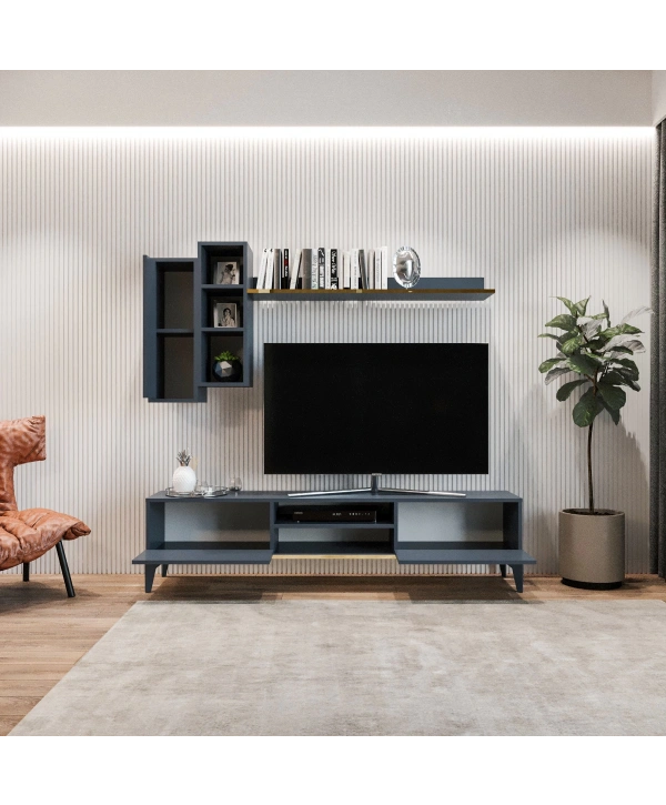 Mahur Modern Kitaplıklı Raflı Sehpa Tv Ünitesi- Antrasit