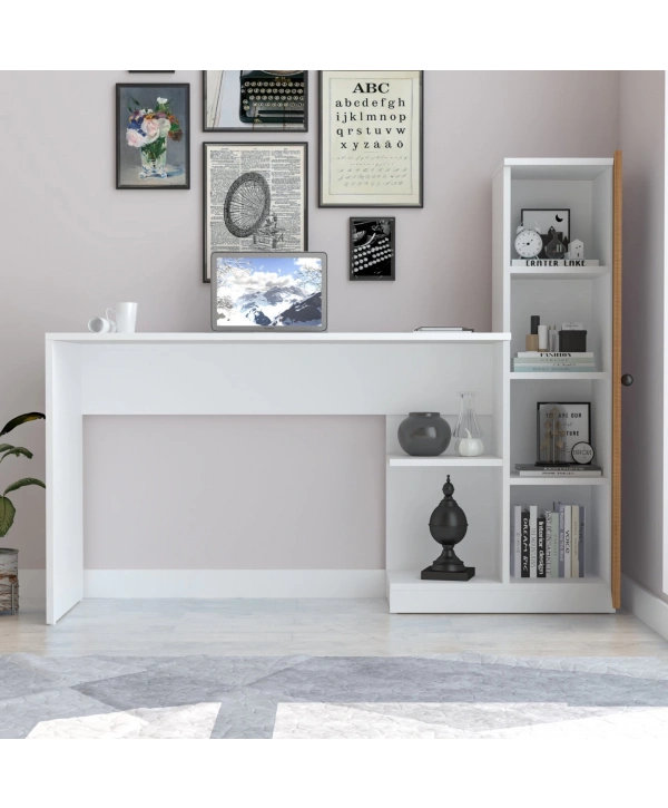 Melis Kitaplıklı Raflı Çok Amaçlı Çalışma-Masası Meşe