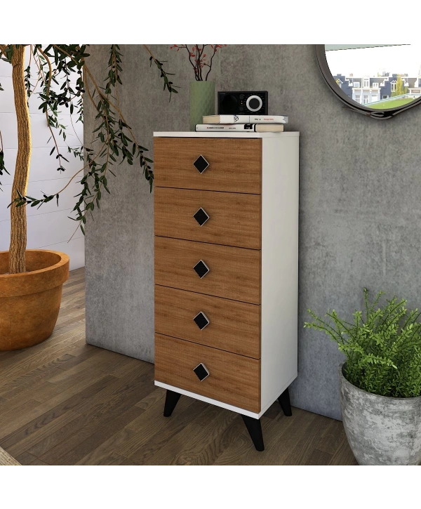 Meyra 5 Çekmeceli Meşe Şifonyer-Beyaz Meşe