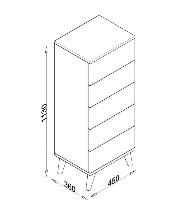 Meyra 5 Çekmeceli Meşe Şifonyer-Beyaz Meşe